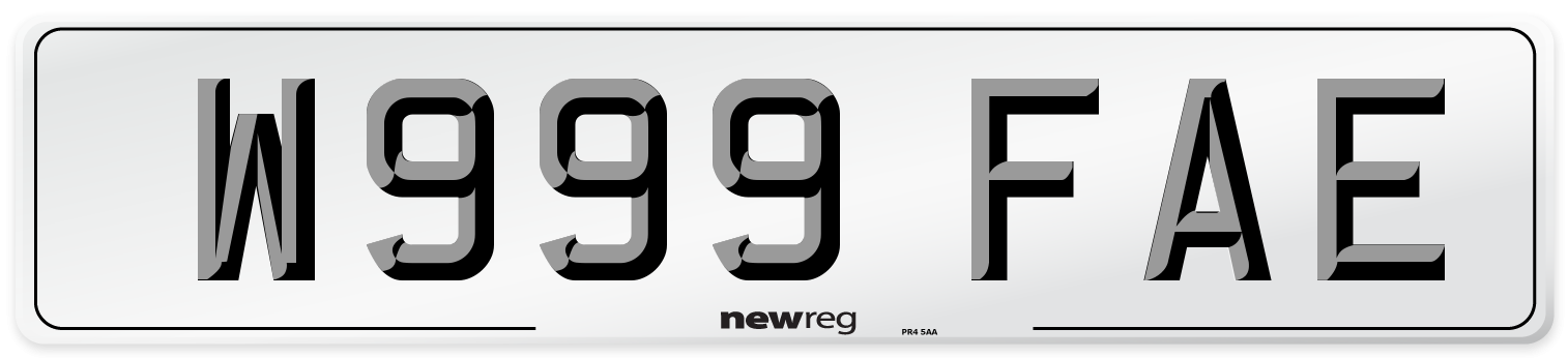 W999 FAE Number Plate from New Reg